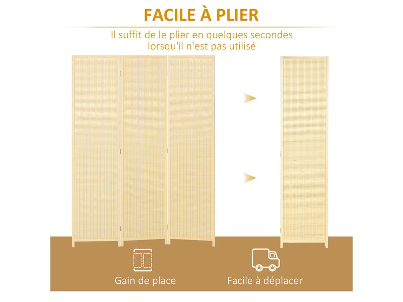  Paravent en bois séparateur de pièce closion de séparation pliable 3 panneaux bois naturel 135 x 180 cm  - Conforama R