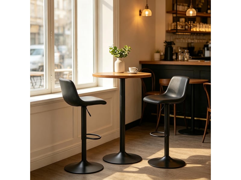  Tabourets de bar lot de 2 réglables en hauteur - lpospi - dossier, repose-pieds, rotation 360°, pu - noir  - Conforama B