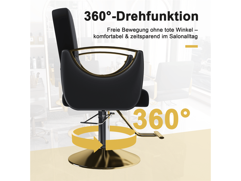  Fauteuil de coiffure hydraulique 54 x 50 x 84-94 cm – réglable à 360° avec base dorée et gummiring – cuir - noir et or  - Conforama E