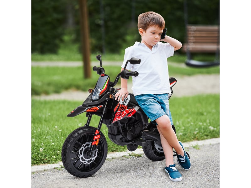  Moto électrique enfants sous licence aprilia avec 2 moteurs 12v, roues d'entraînement, lumière led, musique - rouge  - Conforama C