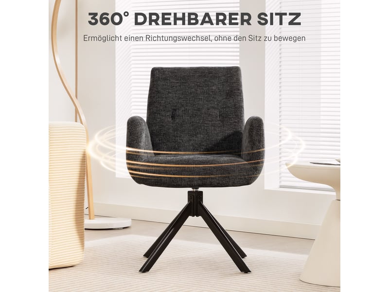  Fauteuil pivotant à 360° capitonné tissu noir 60 x 61 x 88 cm  - Conforama E
