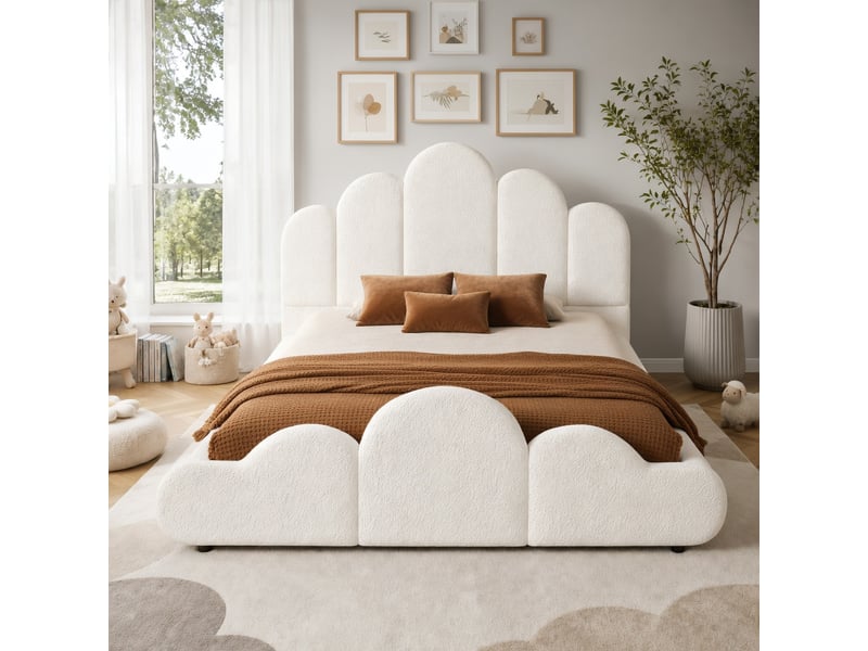  Lit d'enfant 140 x 200 cm, coins arrondis, tissu bouclé, couleur beige  - Conforama B