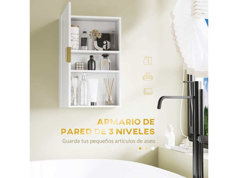  Meuble de salle de bain suspendu blanc, étagères réglables, 40 x 15 x 60 cm  - Conforama R