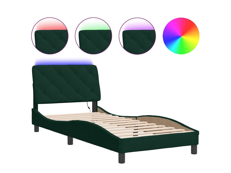  Lit simple- lit adulte -  cadre de lit avec led sans matelas vert foncé 90x190 cm velours  - Conforama A