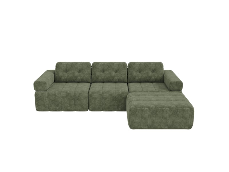  Canapé modulable en l vert 4 places 258 × 165 × 79 cm, chenille et pouf Fay Lum - Conforama A