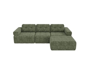 Canapé modulable en l vert 4 places 258 × 165 × 79 cm, chenille et pouf