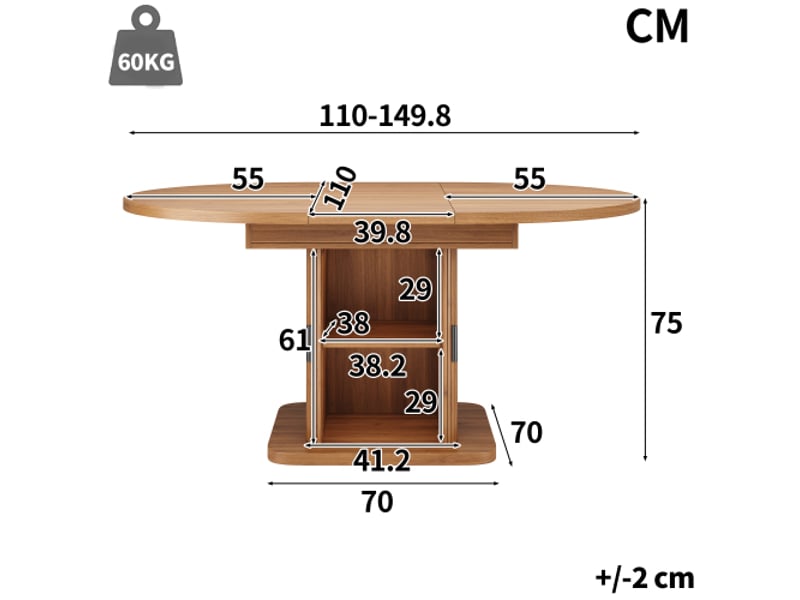 Table à manger extensible 110–149,8 cm, avec rangements, tiroirs coulissants et plateau amovible – noyernoir - Conforama C