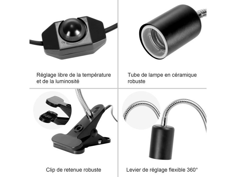 Kit de lampe chauffante pour reptiles uva uvb – ampoules de 25 w et 50 w – rotation de 360°, idéal pour les tortues, les lézards - Conforama C