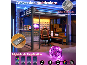 Lit mezzanine 140x200 cm <strong></strong>  <strong></strong> coloris noir