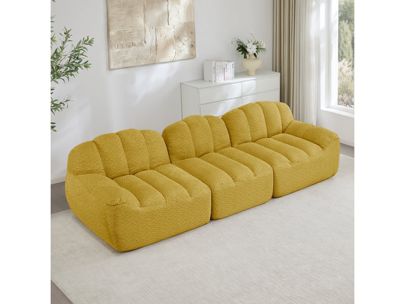  Canapé modulaire 3 places avec assise profonde, design ergonomique et modules antidérapants, en polaire texturée jaune  - Conforama C