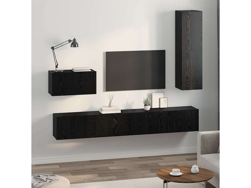  Meuble tv - banc tv - meuble de rangement mural 4 pcs chêne noir bois d'ingénierie  - Conforama D