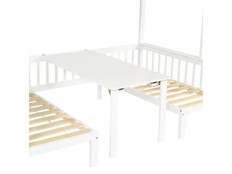  Lit superposé, lit enfant, table multifonctionnelle réglable en hauteur, escalier de rangement robuste, barrière de sécurité, pin + mdf + contreplaqué, blanc, 90 x 200 cm et 120 x 200 cm  - Conforama E