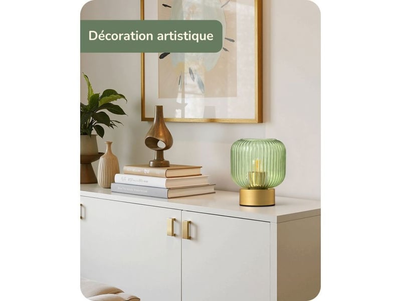  Lampe de table edishine t007 en verre vert cannelé et base métal doré e27 led 4w 2700k blanc chaud 370618_AACMB82075_6_DROPFR - Conforama C