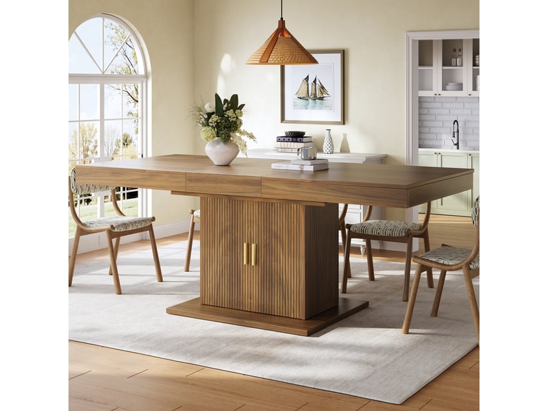  Table à manger extensible 140–180 cm, rangement intégré, portes rainurées  - Conforama B