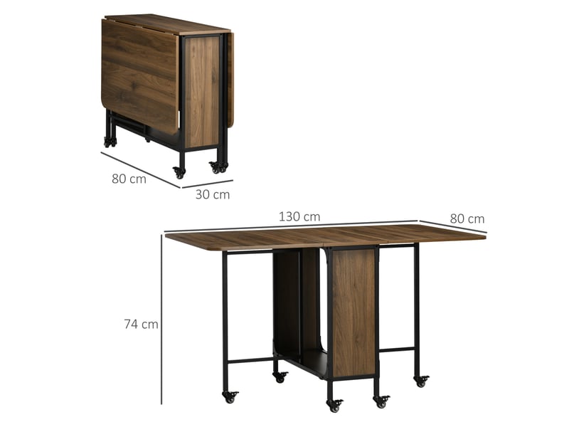 Table de salle à manger pliante pour 6 personnes avec tablette et 6 roulettes freinées marron clair 130 × 80 × 74 cm - Conforama C