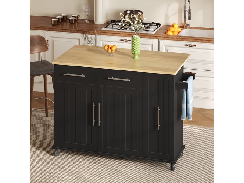 Desserte de cuisine 120x40(65)x90 cm mdf noir et naturel avec plateau rabattable - Conforama D
