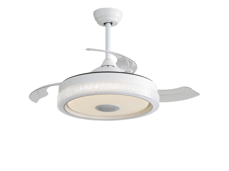  Ventilateur de plafond 106,6 cm blanc, led rgb intégrée, moteur dc réversible, télécommande et bluetooth  - Conforama D