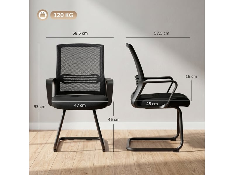  Lot de 2 chaises visiteur 58,5 x 57,5 x 93 cm – noires – dossier en maille et piètement luge métal  - Conforama C