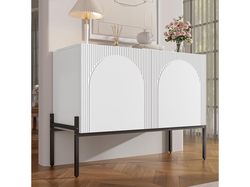  Buffet 2 portes avec pieds en métal panneau de particules blanc 100x40x75 cm N657P418121W - Conforama E