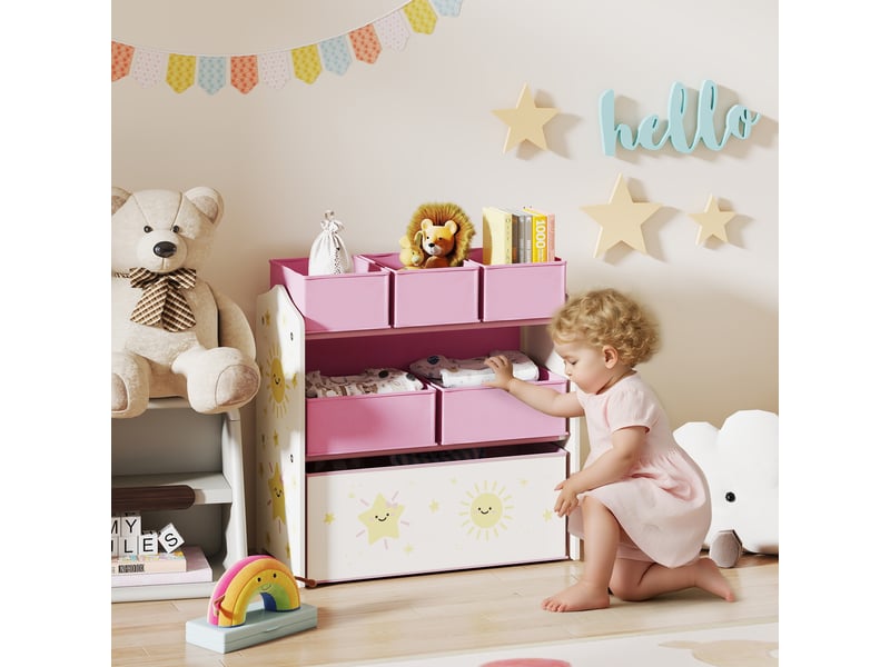  Meuble de rangement mobile à 3 niveaux avec 6 paniers, rose  - Conforama C
