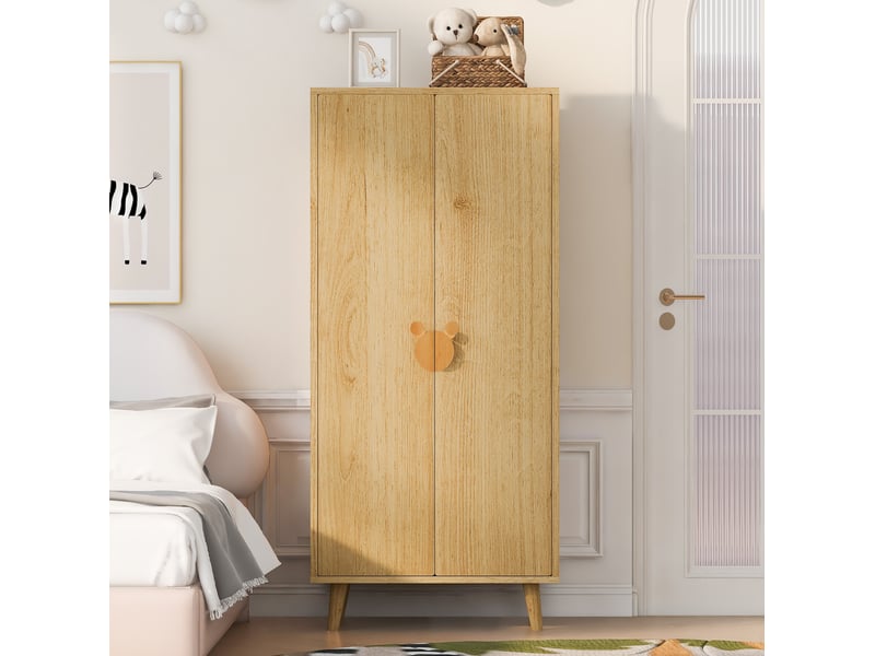  Armoire 70x55x170 cm à deux portes en mdf bois naturel avec grands rangements, poignées design et pieds surélevés  - Conforama D