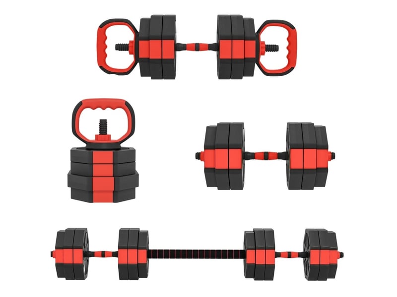Set d'haltères réglable 4-en-1 125x18x18 cm – rouge – 25 kg pour entraînement polyvalent à domicile - Conforama A