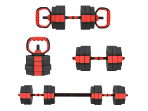 Set d'haltères réglable 4-en-1 125x18x18 cm – rouge – 25 kg pour entraînement polyvalent à domicile