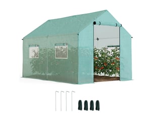 Serre de jardin tunnel 2 x 3m, 6m² avec porte enroulable, 4 fenêtres, - acier galvanisé pe haute densité vert