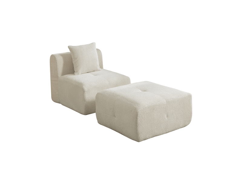 Canapé modulable 1 place en chenille beige, 77 x 157 x 75 cm, sans montage, livré compressé, base antidérapante, coussins inclus, avec repose-pieds CARDUME ESTIVAL - Conforama A