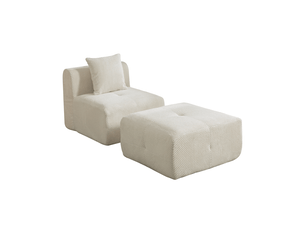 Canapé modulable 1 place en chenille beige, 77 x 157 x 75 cm, sans montage, livré compressé, base antidérapante, coussins inclus, avec repose-pieds