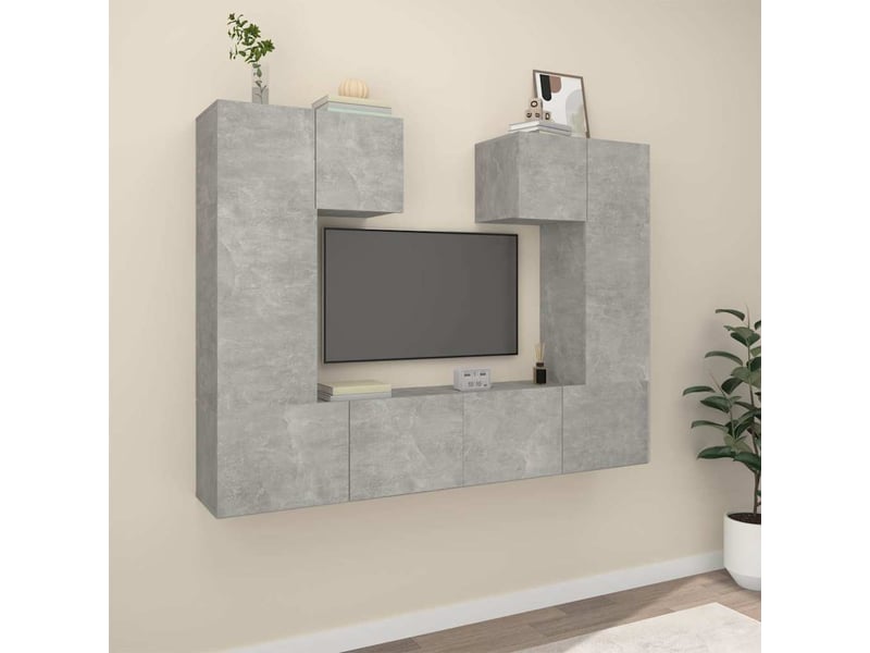  Ensemble de meubles tv - banc tv - meuble de rangement 6 pcs gris béton bois d'ingénierie  - Conforama B