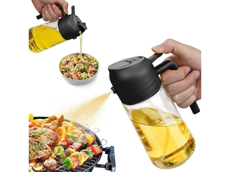  Distributeur d'huile 2-en-1 - cuisine - verre incassable - 470 ml - pulvérisateur d'huile - transparent  - Conforama A