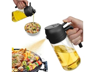 Distributeur d'huile 2-en-1 - cuisine - verre incassable - 470 ml - pulvérisateur d'huile - transparent