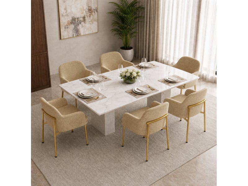 Lot de 6 chaises de salle à manger 61x59x78,5 cm avec accoudoirs marron et doré - Conforama B