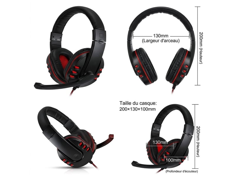  Pack gaming 4 en 1 clavier souris casque tapis – ensemble gamer pc rétroéclairé rainbow avec souris rgb, micro-casque stéréo réglable et tapis antidérapant – noir  - Conforama D