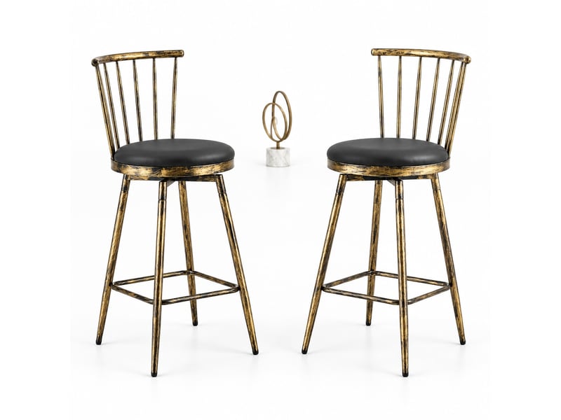  Lot de 2 tabourets de bar,39x39x96 cm,métal et similicuir,noir et marron  - Conforama A