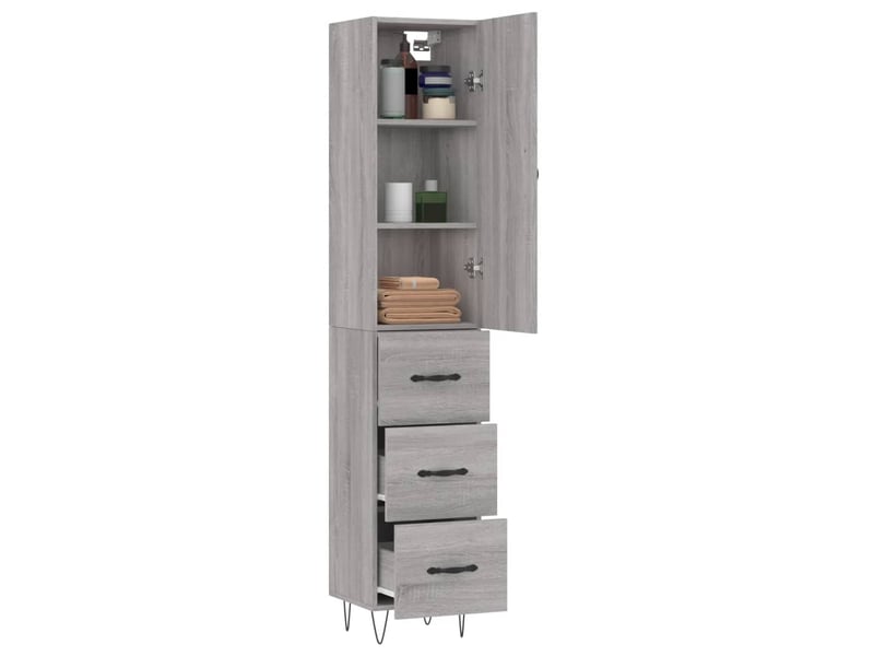  Buffet haut - bahut - meuble de rangement sonoma gris 34,5x34x180 cm bois d'ingénierie  - Conforama C