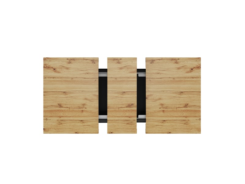  Table à manger extensible 110-140x80x75 cm avec rangement intégré, plateau mdf et structure métal, couleur naturel  - Conforama E