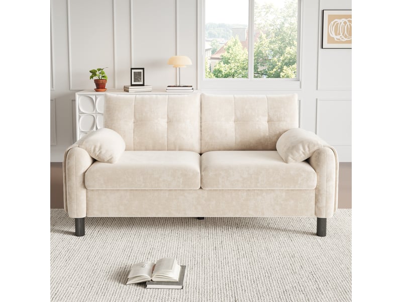 Canapé 2 places, 158x80x88.5 cm, avec coussins et poches, chenille, beige  - Conforama C