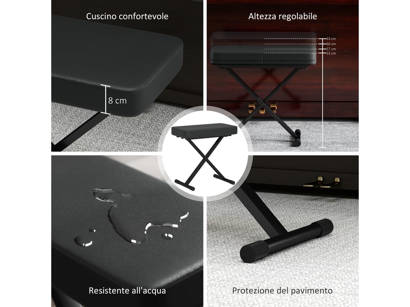 Tabouret pliant réglable en hauteur sur 4 niveaux en simili cuir avec mousse et métal dimensions 60x32x53-63 cm noir - Conforama E