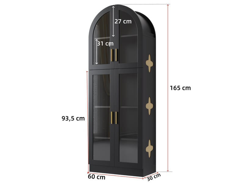  Vitrine noire avec portes en acrylique, 5 niveaux, 60 x 30 x 165 cm, mdf et décor cannage  - Conforama C