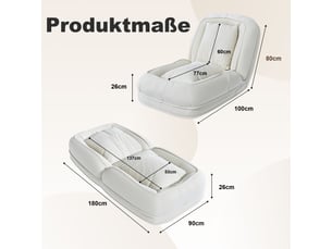 Canapé-lit pliable pour adulte, fauteuil relax réglable 5 positions de 90° à 180°, tissu côtelé crème, salon et chambre