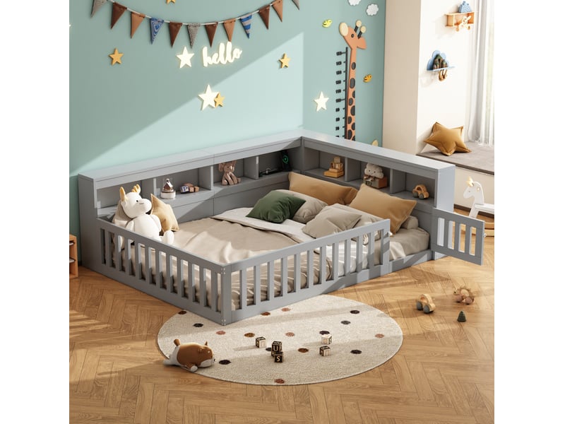  Lit 2 places 140x200 cm avec rangement, prises usb et sommier gris  - Conforama B