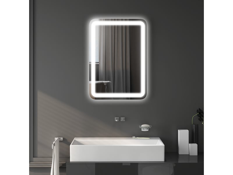  Miroir de salle de bain avec éclairage led 50 x 70 cm, miroir mural antibuée avec 3 températures de couleur réglables et fonction mémoire  - Conforama D