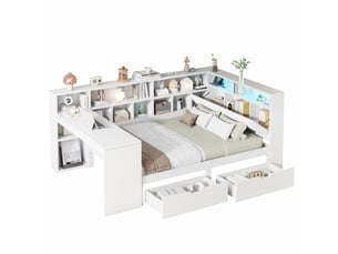 Lit avec rangement 140x200 cm <strong>MERAX</strong> <strong>lit enfant blanc</strong> coloris blanc