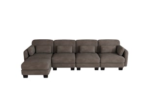 Canapé d’angle modulable 4 places 330x143x88 cm avec pouf, coussins inclus, design ergonomique, chenille marron