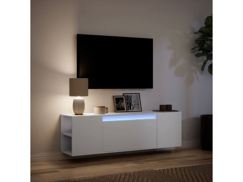  Meuble tv - banc tv - meuble de rangement mural avec lumières led blanc 135x31x39,5 cm  - Conforama E
