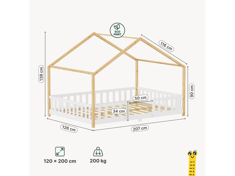  Lit d'enfant en forme de maison treviolo avec matelas 120 x 200 cm bois de pin blanc naturel [en.casa] Treviolo - Conforama D