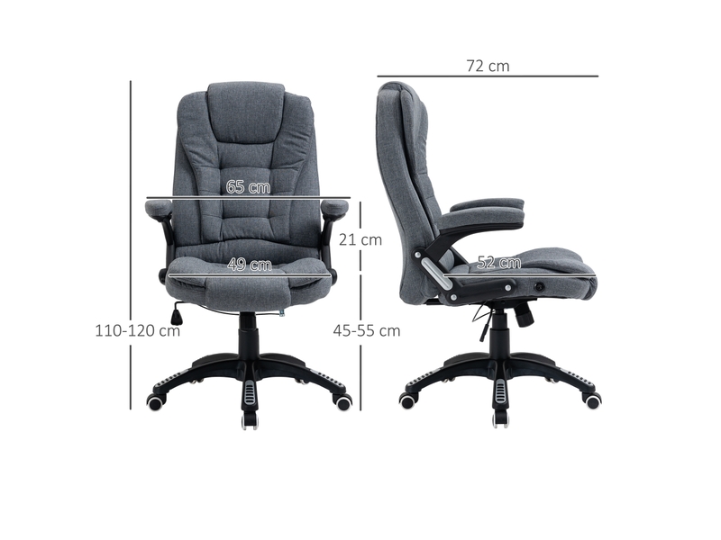 Chaise de bureau ergonomique grise réglable en hauteur, siège pivotant à roulettes 65x72x110-120 cm - Conforama E