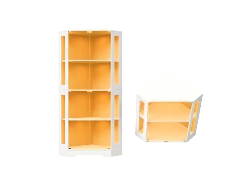 Vitrine d’angle 165 cm avec led, prise, porte-bouteilles et étagères en verre - Conforama D